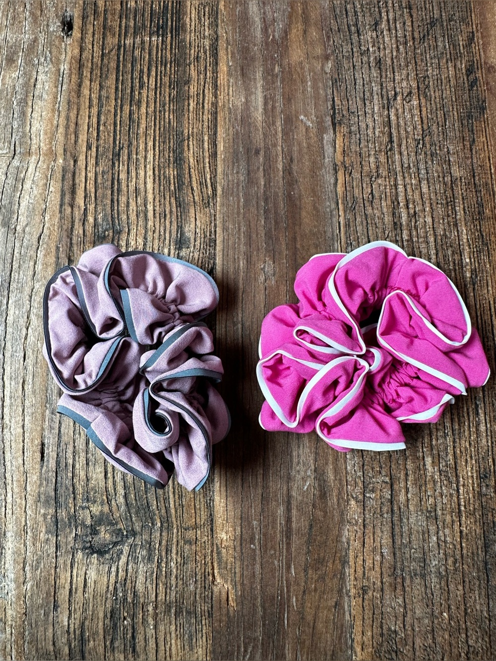 lululemon athletica Pink and Mauve Ruffle Scrunchie Duo